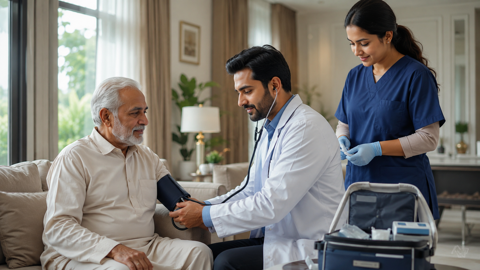 Doctor visiting patient at home